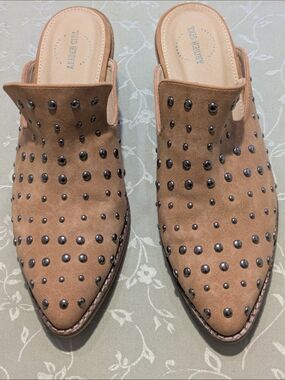 A Rider Girl Studded Tan Suede Mule